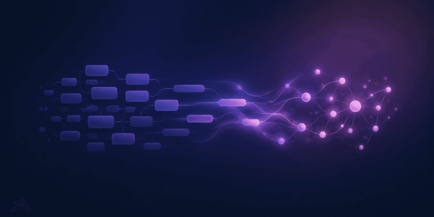Rigid process boxes morphing into a fluid AI network
